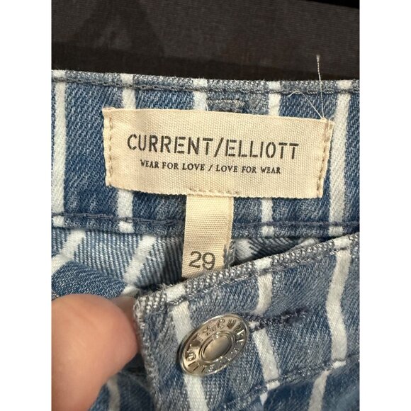 Current/Elliott The Navigator Wide Leg Striped Denim Jeans Size 29 Blue & White - Picture 5 of 6